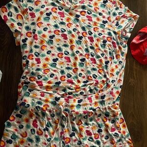 Women's Multicolor Print Short Sleeve Pajama Set - White